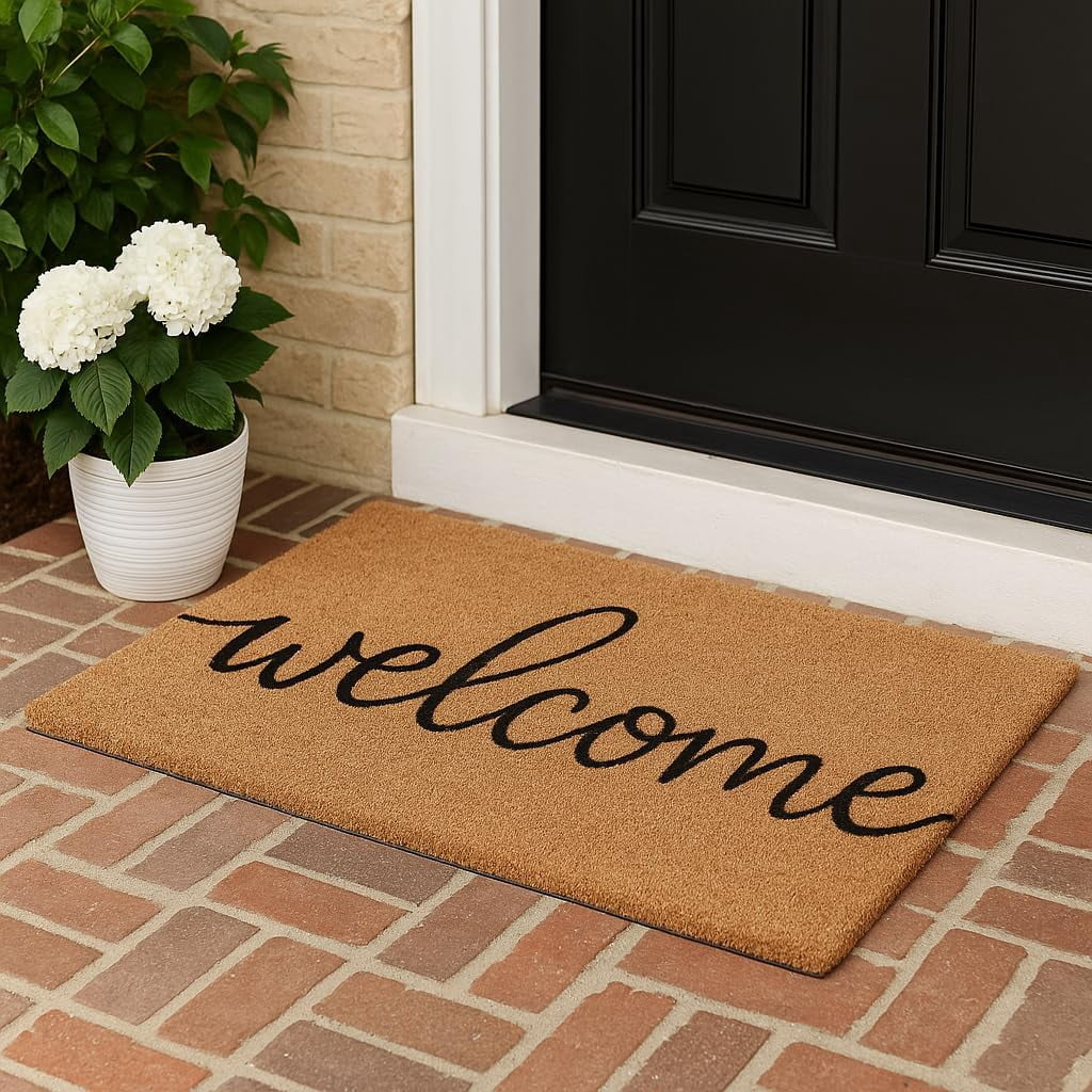 Casafoyer Welcome Coir Doormat, Outdoor Front Door Mat with Non-Slip Backing, Durable Entrance Rug for Porch & Patio, 30 x 17 Inch