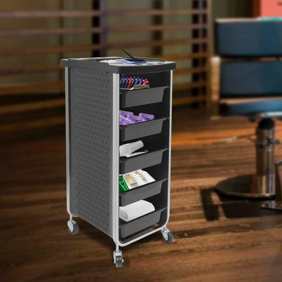 Black Beauty Salons Barber Stores Salon Trolley Cart with Wheels 5 Drawers