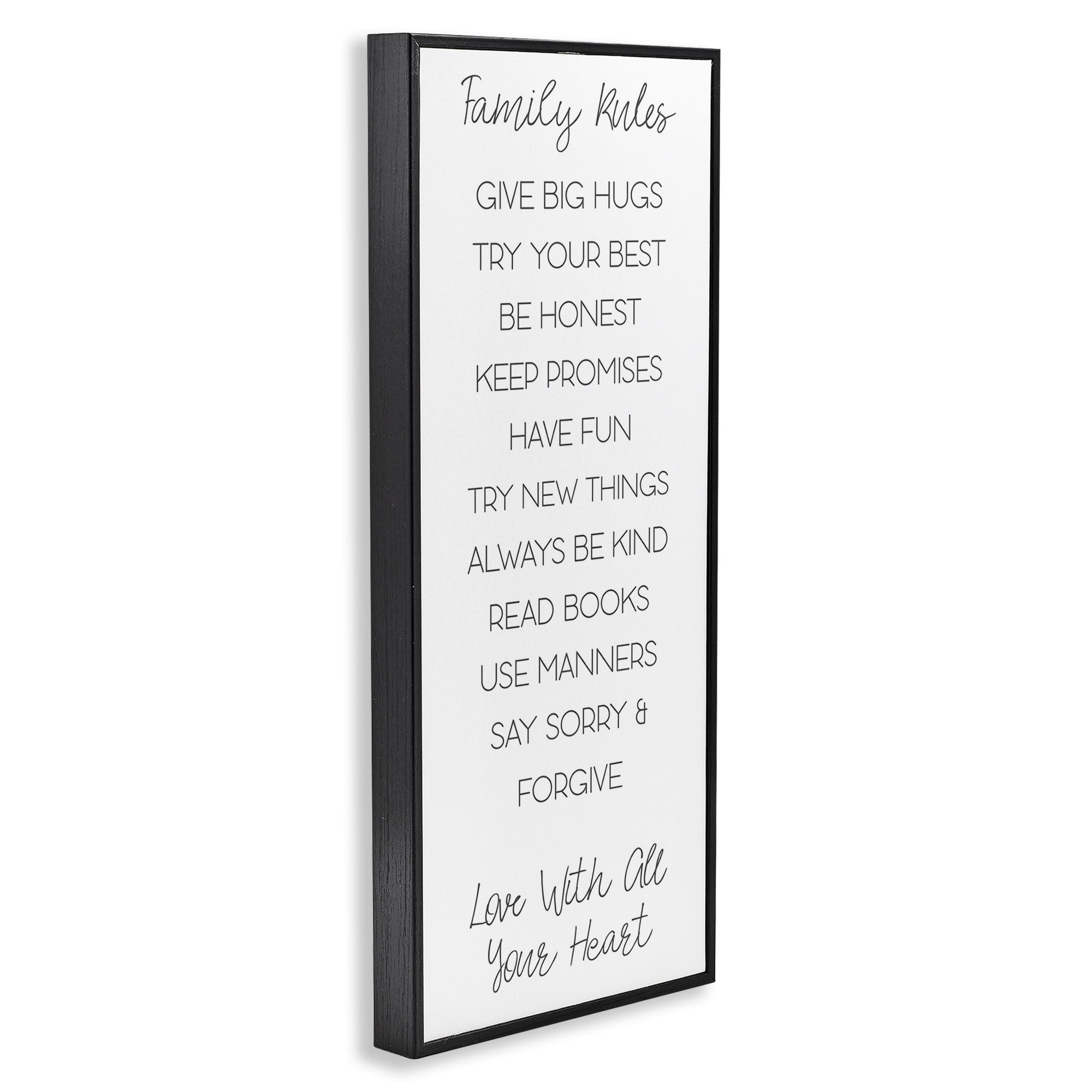 Stupell Industries Minimal Family Rules Typography Painting Black Framed Art Print Wall Art, 13 x 30