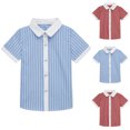 thumbnail image 4 of CHEEREAM Boys Button Down Short Sleeve Shirt Collared Round Bottom Back Pleat Dress Shirt Casual Summer Turndown Striped T-Shirt 3-11 Years, 4 of 4