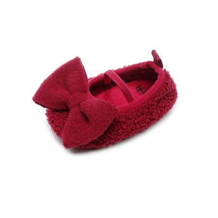 

Rotosw Baby Girls Dress Shoes Prewalker Mary Jane First Walker Flats Fuzzy Soft Sole Princess Shoe Party Lightweight Soft Sole Wine Red 4C