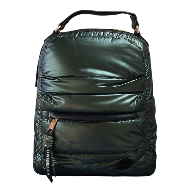 Mochila casual marca Luxo Brand modelo UNIBELLA de nylon sintética satinado acolchada color verde