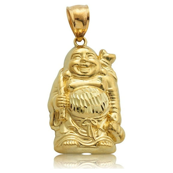 LoveBling 10K Yellow Gold Happy Buddha Charm Pendant (1.50" x 0.76")