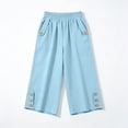 thumbnail image 4 of Linen Capri Pants for Women Elastic Waist Straight Leg Trousers Solid Color Summer Casual Loose Cropped Pants,Sizes S-3XL, 4 of 8