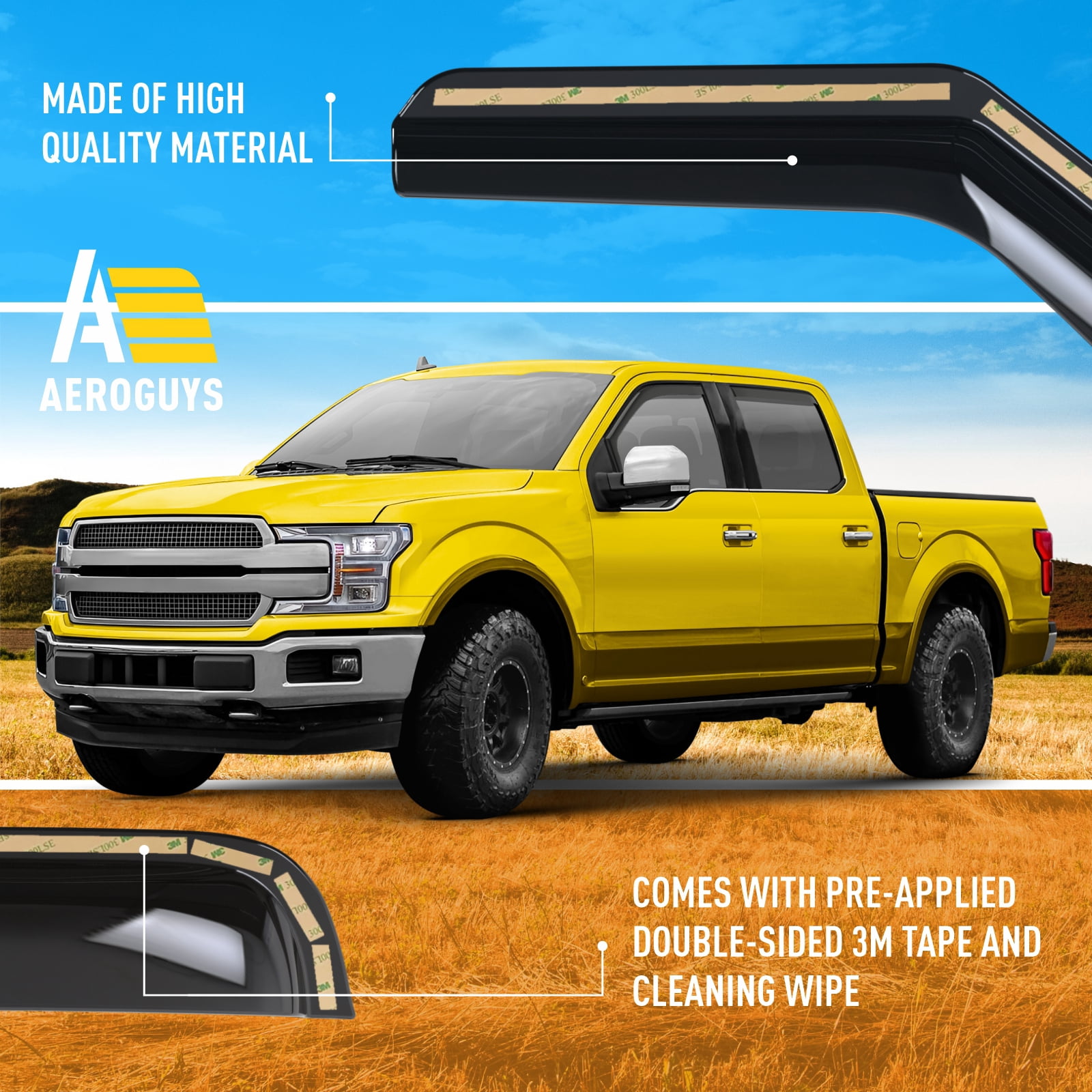 AEROGUYS in-Channel Window Deflectors Extra Durable Window Visors Rain Guards Fit for Ford F-150 2015-2020 SuperCrew, Sun Visors, Wind Deflectors, Vent Visors, Truck Accessories - 4pcs. AG0047