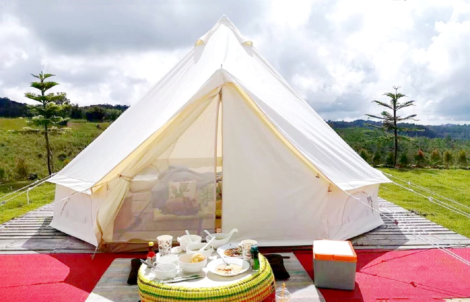 Outdoor Luxury Waterproof 4M/13.1ft Oxford Bell Tent with Stove Hole Dome Yurt  Glamping Tent For 3-10 Persons