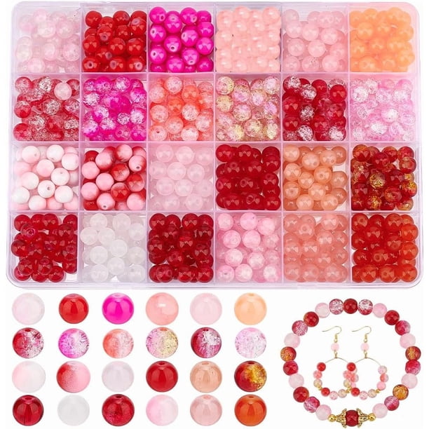 Cuentas de vidrio de 8 mm para hacer joyas, 552 piezas, 24 cuentas redondas rojas de color, cuentas espaciadoras sueltas para principiantes