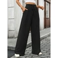 thumbnail image 2 of FUNUONY Wide Leg Pants for Women High Waisted Palazzo Pants Work Casual Flowy Loose Trousers with Pockets Women's Solid Color Ribbed Brushed Elastic Waist Casual Pants Black L, 2 of 9