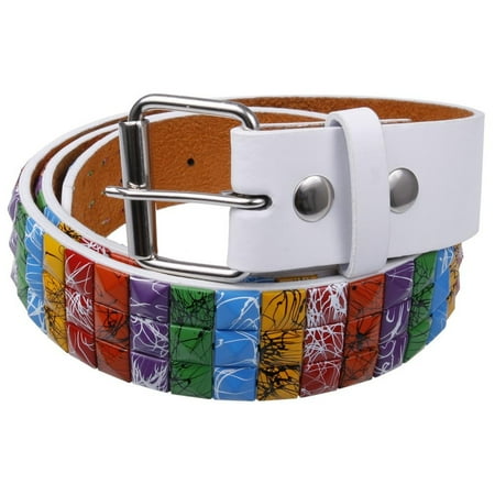 - Splatter Rainbow Studded Leather Belt