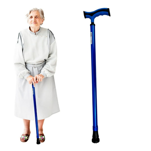 Bastón Mango Alemán TPR y Regatón Antideslizante | Ajustable en 10 Niveles (73-96 cm) | Aluminio Liviano y Resistente | Diseño Ergonómico para Máxima Comodidad | 4 Colores Disponibles (AZUL)