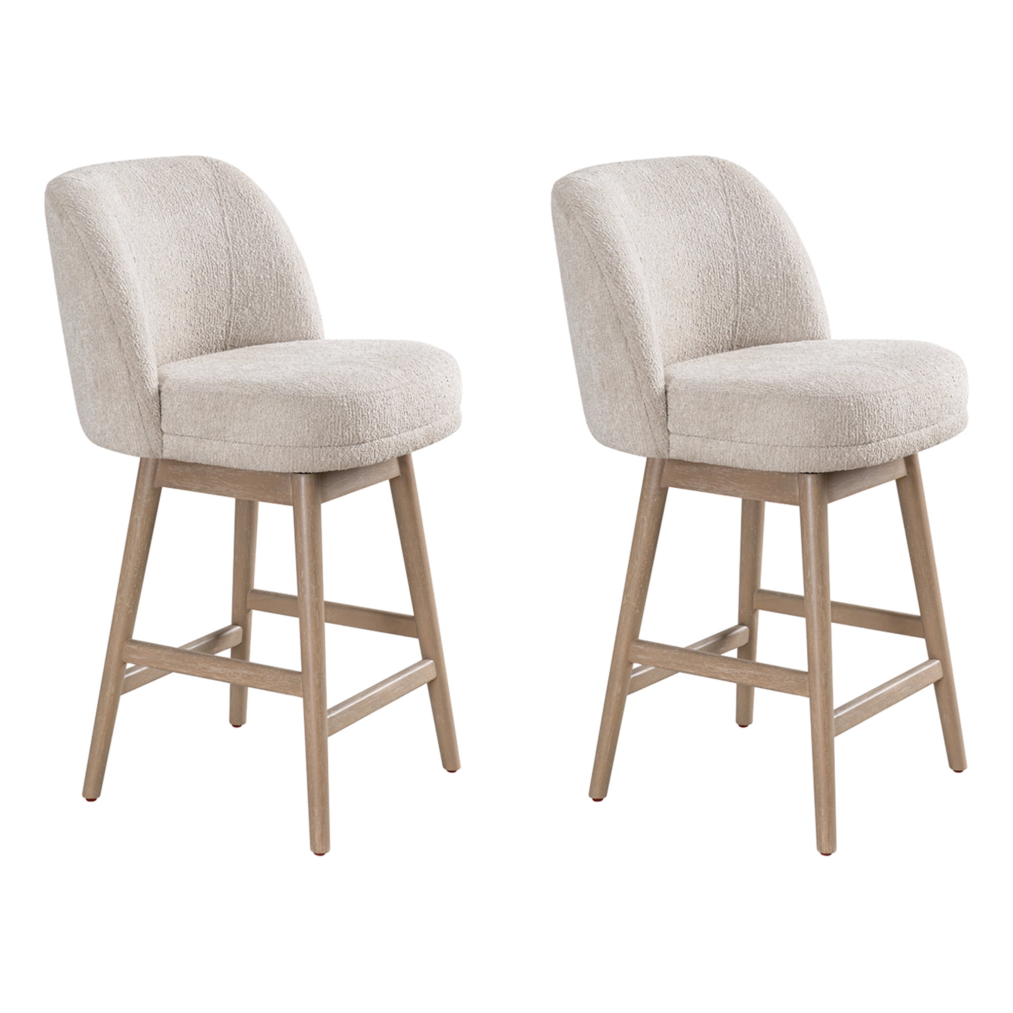 Sadie Solid Wood Upholstered 26" Counter Height Swivel Barstool with Ancient Stone Fabric Seat - Set of 2