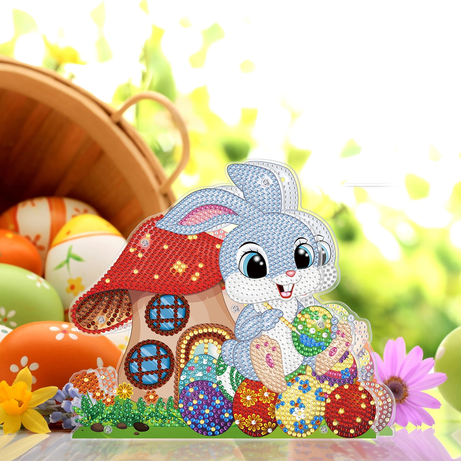 FLOPESN Easter Bunny DIY Diamond Art Painting Ornaments Lamp Kits, Diamond Painting Creative Handmade Bedroom Room Decor Double-Sided Dotted Diamonds