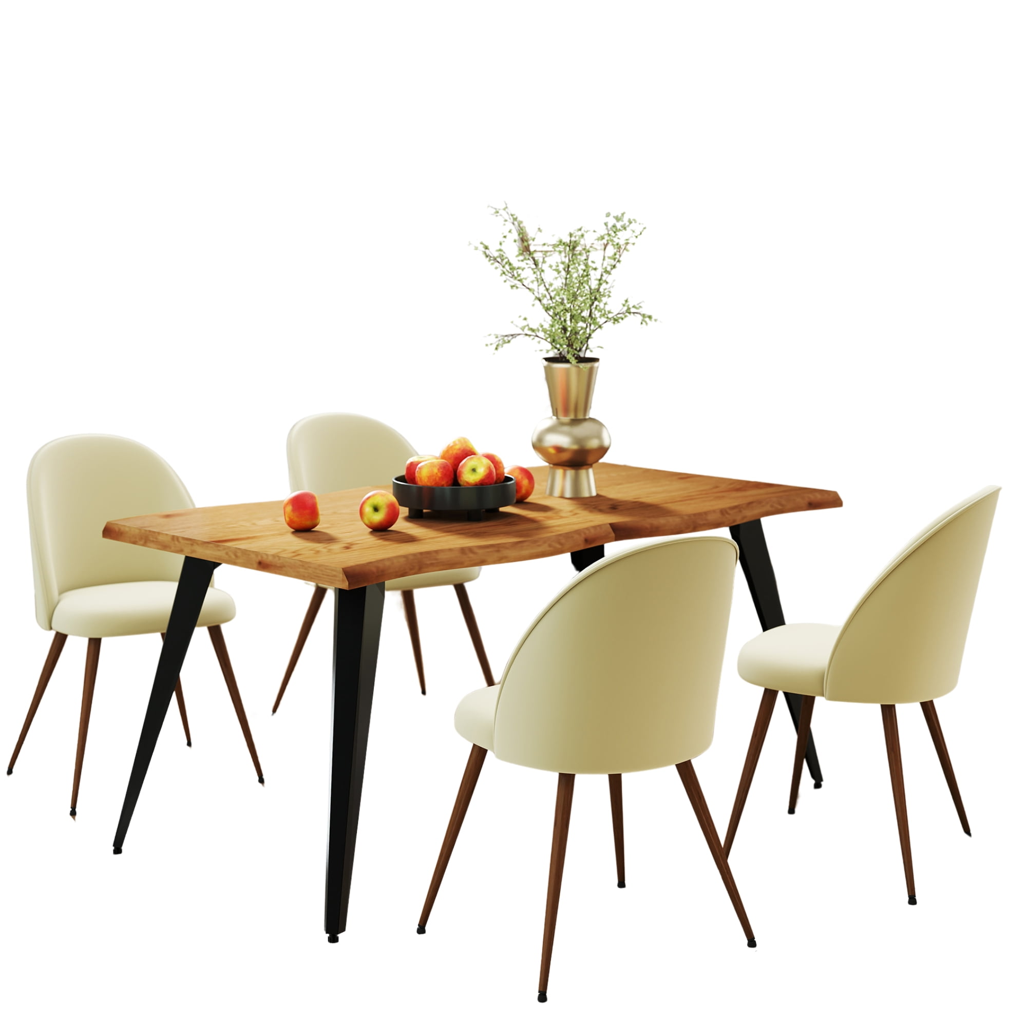 Ensemble table et chaises hautes Homy Casa 160 cm (63 po), plateau de table moderne en imitation bois avec bord ondulé.