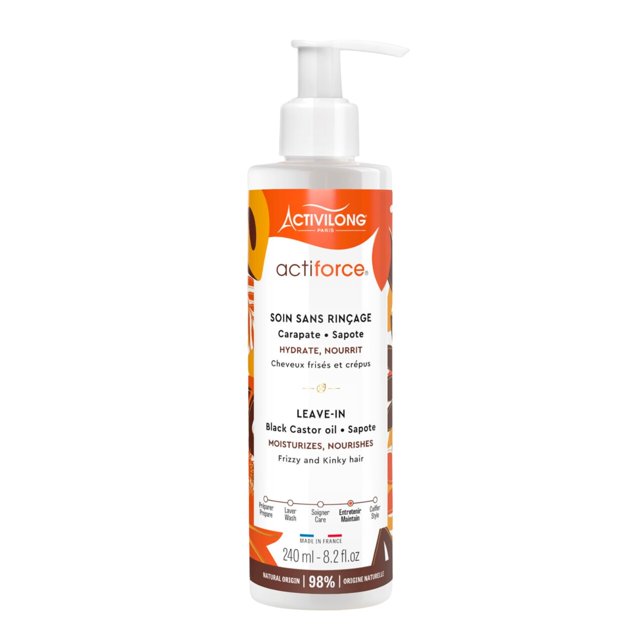 Activilong Actiforce Leave-In - Hidrata, define, nutre y protege tus rizos - Enriquecido con aceite de ricino negro y zapote - Fuerza y ??vitalidad para tu cabello sin residuos grasos - 240 ml.