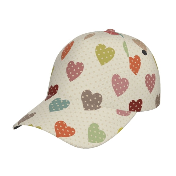 Honeii Heart Polka Dot Print Hat, Women's Baseball Hat Unisex Fit, Baseball Cap,Adjustable One Size