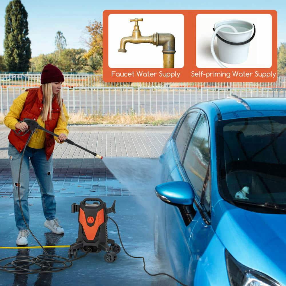 Spaco 2400 PSI 1.7 GPM Electric Pressure Washer, Pressure Washer with 4 Universal Wheels, Orange