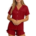 thumbnail image 3 of Xdegoge Womens Pajama Sets 2 Piece Button Up Short Sleeve Pajamas Notched Collar with Pocket Open Front Top and Shorts Cute 4 Way Stretch Bow Print Lounge Sleepwear, 3 of 8