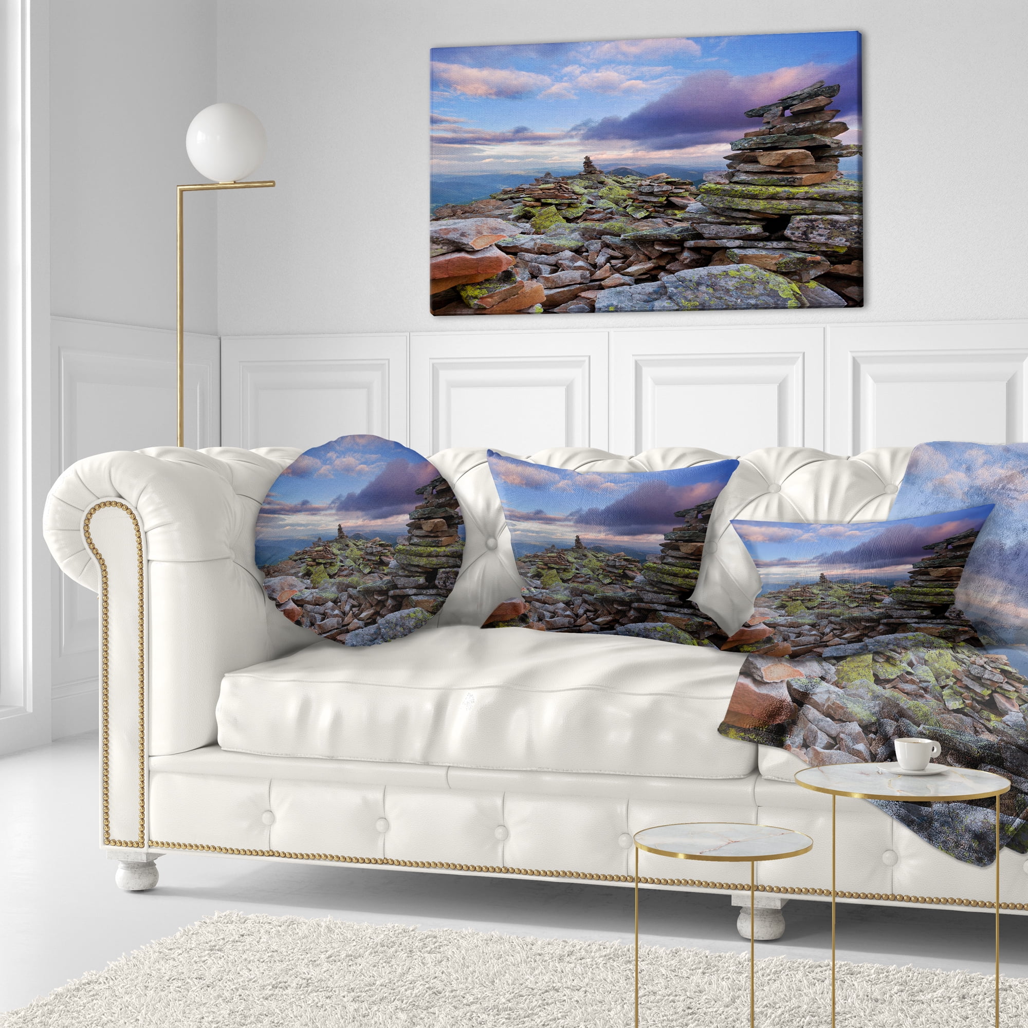 Designart Piled Stones in Summer Mountains - Landscape Photography Throw Pillow - 12x20