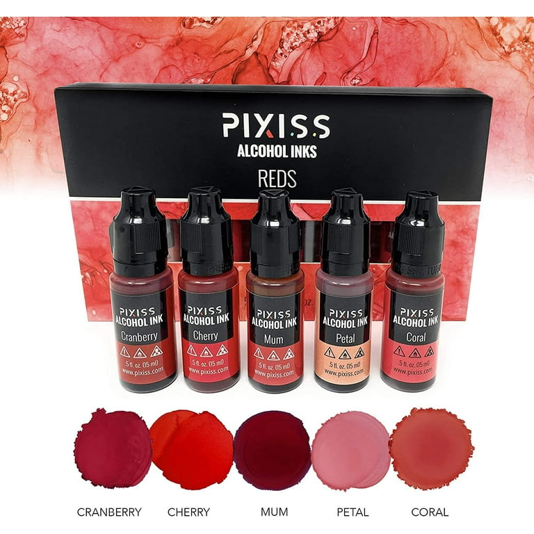 Pixiss Reds Alcohol Inks Set, 5 Shades of Highly Saturated Red Alcohol Ink,  for Resin Petri Dishes, Alcohol Ink Paper, Tumblers, Coasters, Resin Dye