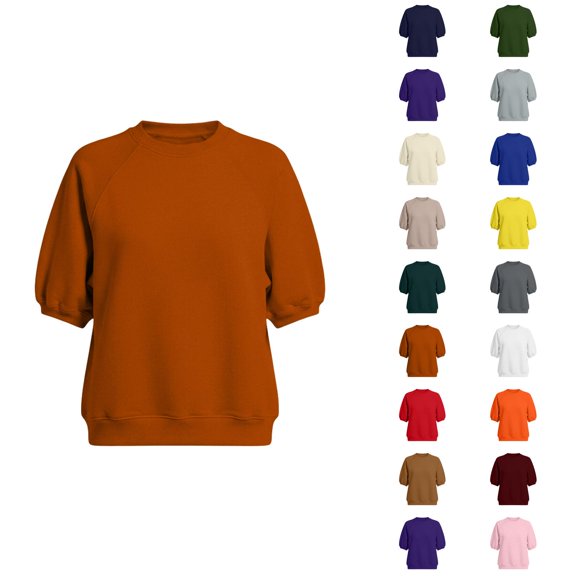 Womens Oversized Sweatshirt Crewneck Puff Sleeve Top Loose Fit Short Sleeve Pullovers