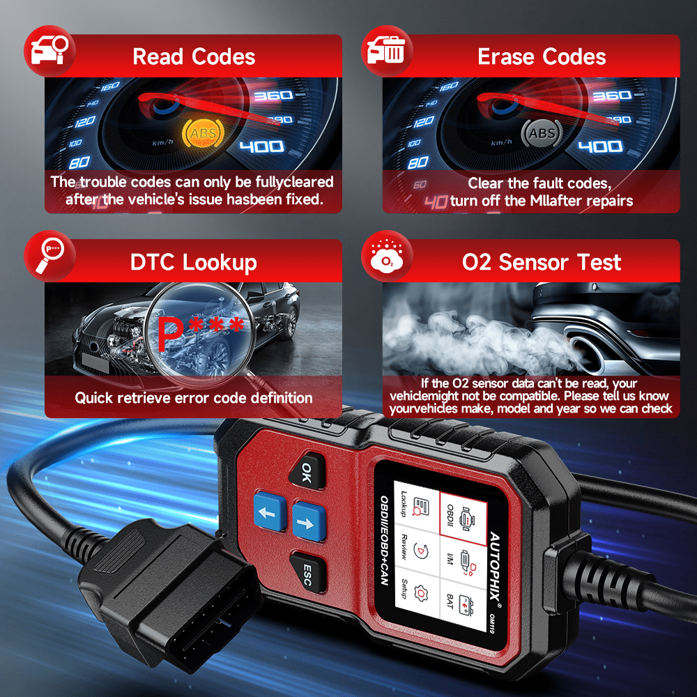 AUTOPHIX OM119 OBD2 Scanner Full-Functions Diagnostic Code Reader, Batter-y Voltage Test, I/M Readiness, Universal for 1996+ OBD2 Vehicles