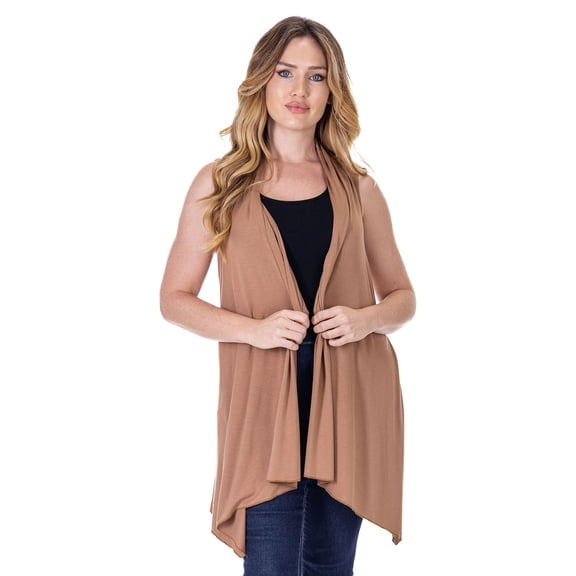 Women's 24Seven Comfort Apparel Draped Open Front Sleeveless Cardigan Vest Color: Nude Size: LARGE