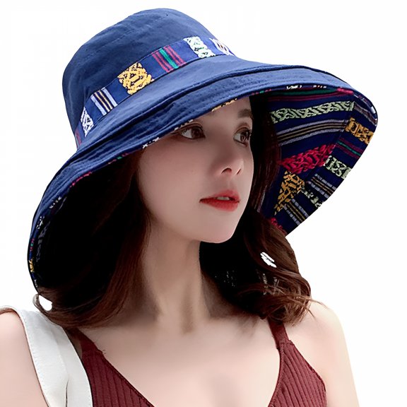 TELOLY Sun Hat Large Edge Double Sided Shading Fisherman'S Hat Everything Ethnic Wind Travel Sunscreen Sun Beach Hat Sun Visors for Women Beige