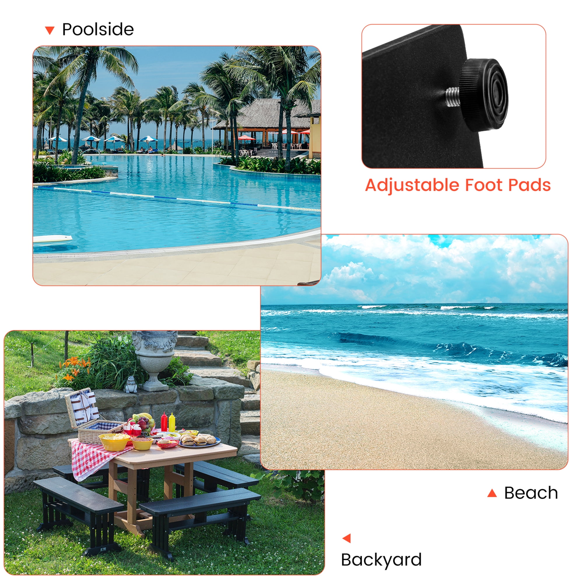 Gymax Square Weighted Patio Umbrella Base Stand 36 lbs Outdoor w/ 3 Adapters