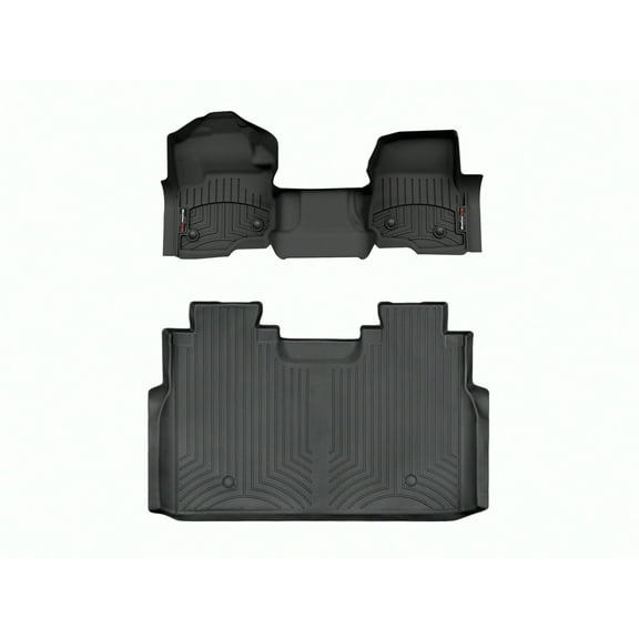 WeatherTech Custom Fit FloorLiners compatible with 2023-2024 Ford Super Duty - 1st Row Over-The-Hump & 2nd Row, Black