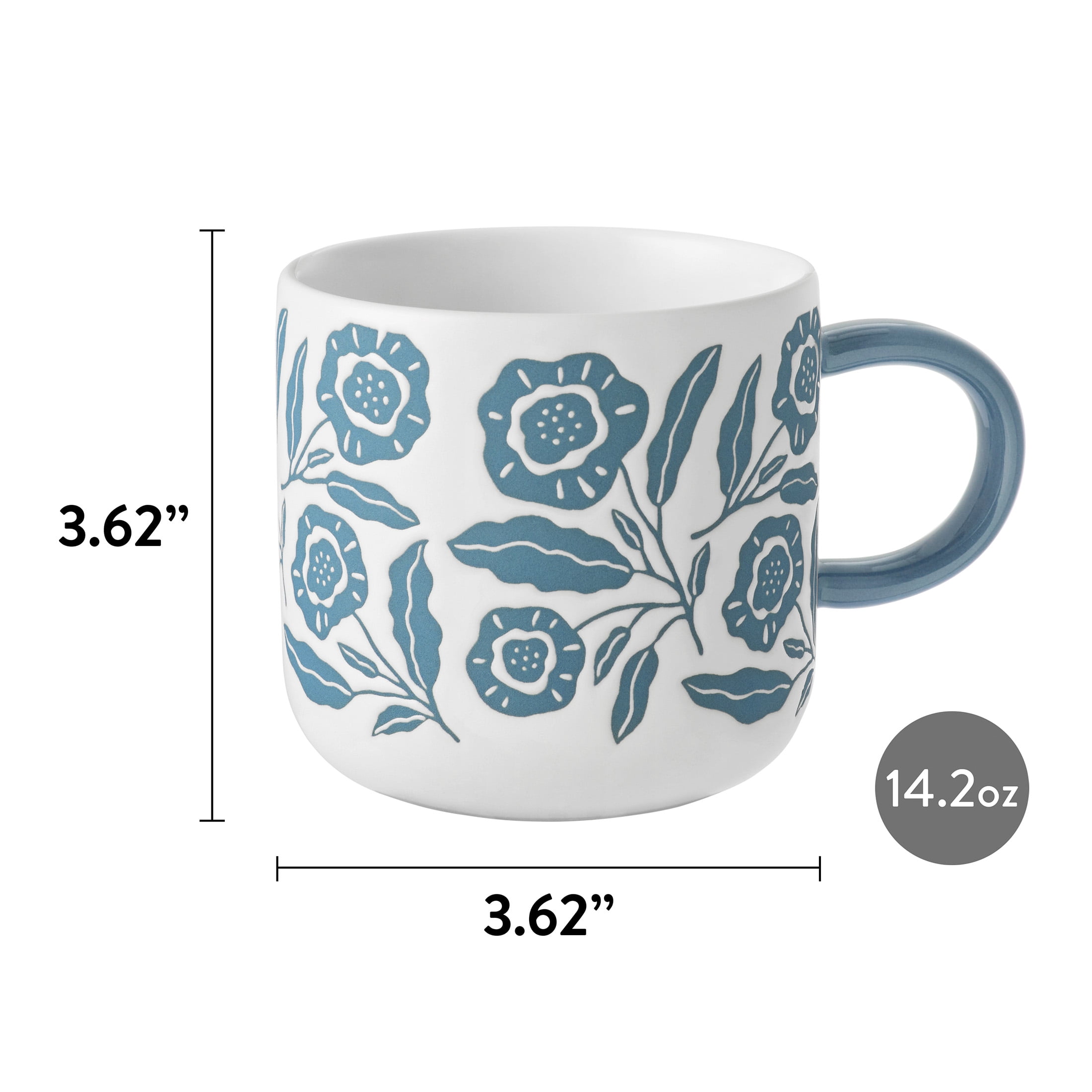 Mainstays 14.2-oz White & Blue Floral Glazed Ceramic Mug