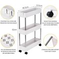 thumbnail image 3 of 3-Tier Slim Storage Cart, Kitchen Rolling Utility Cart, Storage Organizer Shelf Rack, Mobile Shelving with 3 Storage Baskets for Kitchen, Living Room, Bathroom, Laundry Room, 3 of 5