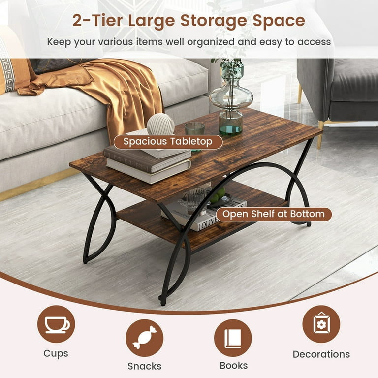 3-Tier Industrial Style Coffee Table with Storage and Heavy-duty Metal  Frame - Costway