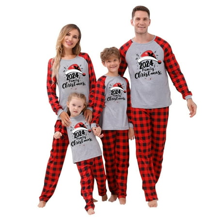 

Nmnitkp Christmas Pajamas for Family Add Festive Atmosphere Family Christmas Pajamas Matching Sets PJ s Sleepwear Printed Top and Plaid Pants with Pockets Family Christmas Pajamas Matching Sets