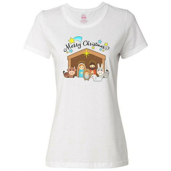 Inktastic Merry Christmas Cute Nativity Scene Women's T-Shirt