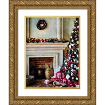 Aldridge, Ashley 15x18 Gold Ornate Wood Framed with Double Matting Museum Art Print Titled - The Christmas By the Fireplace