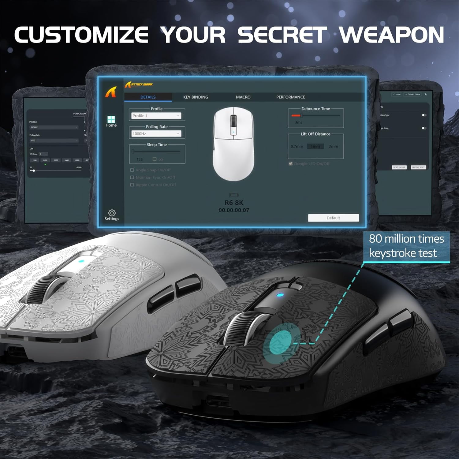 ATTACK SHARK R6 39g Superlight Optical Gaming Mouse, Wireless 8K, MCU Nodic 52840, Adjustable DPI 42000, for Win11/Xbox/PS/Mac, Black