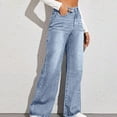 thumbnail image 3 of Delliss Loose Denim Pants for Women Solid Color Button Baggy Straight Wide Leg Jeans With Pocket, 3 of 9