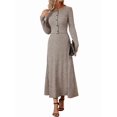 thumbnail image 2 of Women'S Knit Cardigan and Stretchy Waist Skirt Two Piece Set, Ribbed Knitting Casual Outfit Khaki S, 2 of 8
