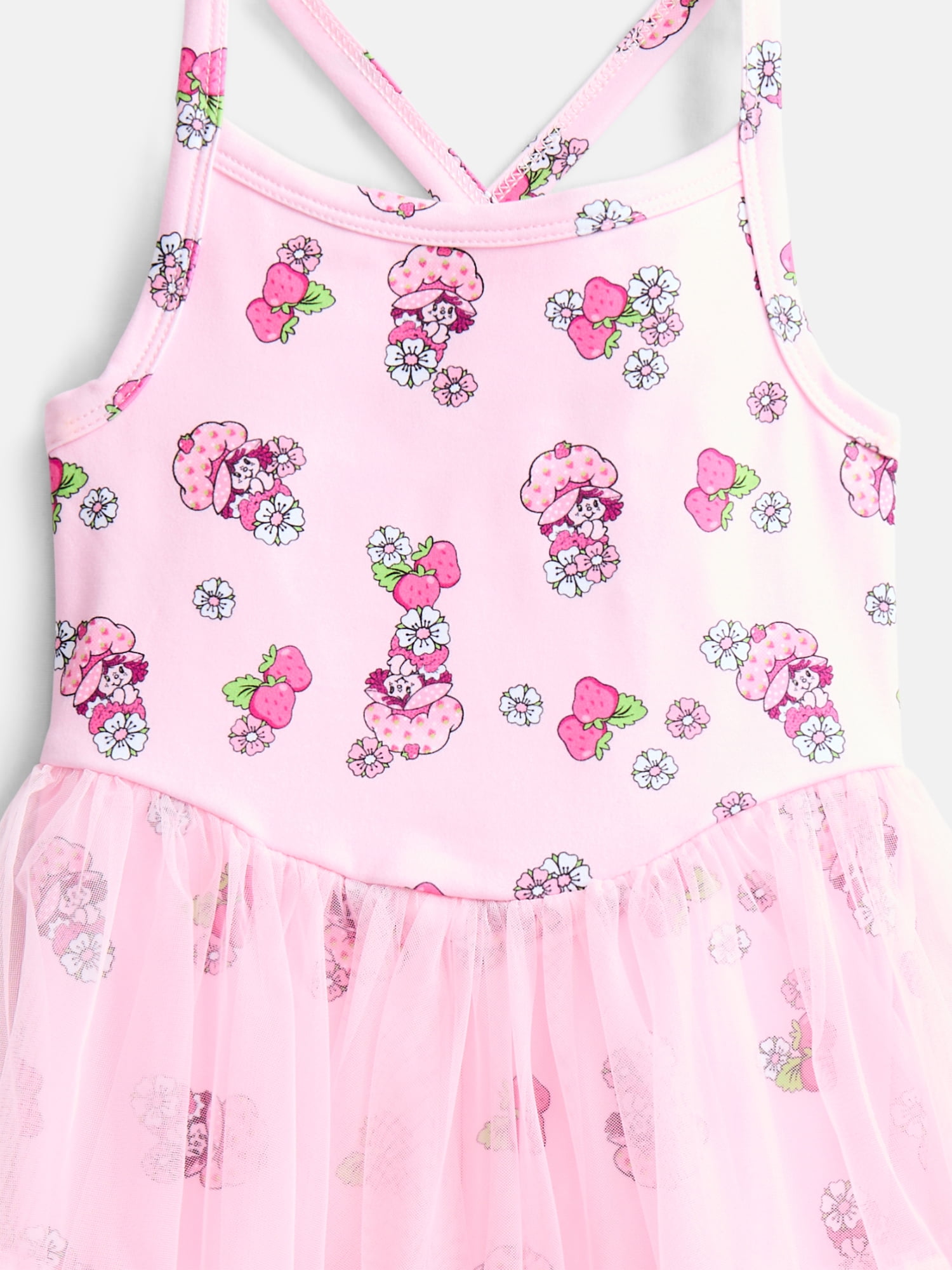 Strawberry Shortcake Toddler Girls' Sleeveless Romper with Tulle Skirt, Sizes 12M-5T