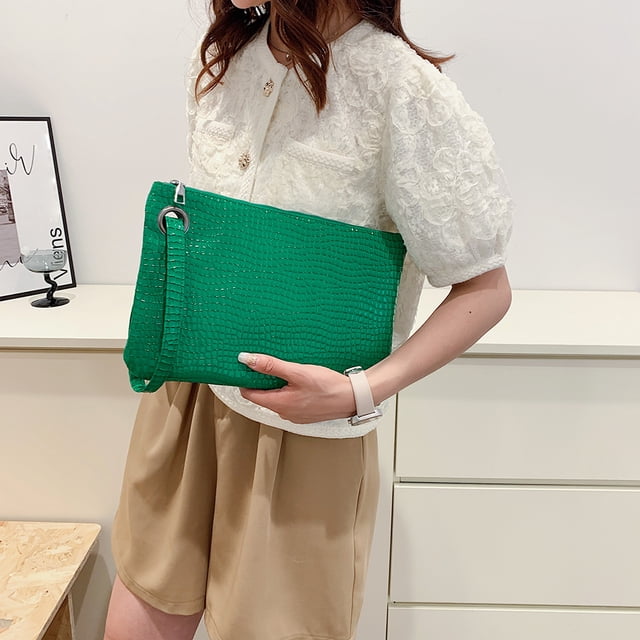 Bolsa de mano de cocodrilo de moda para mujerbolso de mano tipo sobre con muñequeras de PU (verde) Ehuebsd Para estrenar
