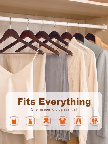 Cherry Wooden Hangers 30 Pack, Solid Wood Hanger with Non Slip Pant Bar, Heavy Duty Wooden Coat Hanger for Closet, Smooth Finish Wood Clothes Hangers for Shirts, Suits, Jackets, Dress