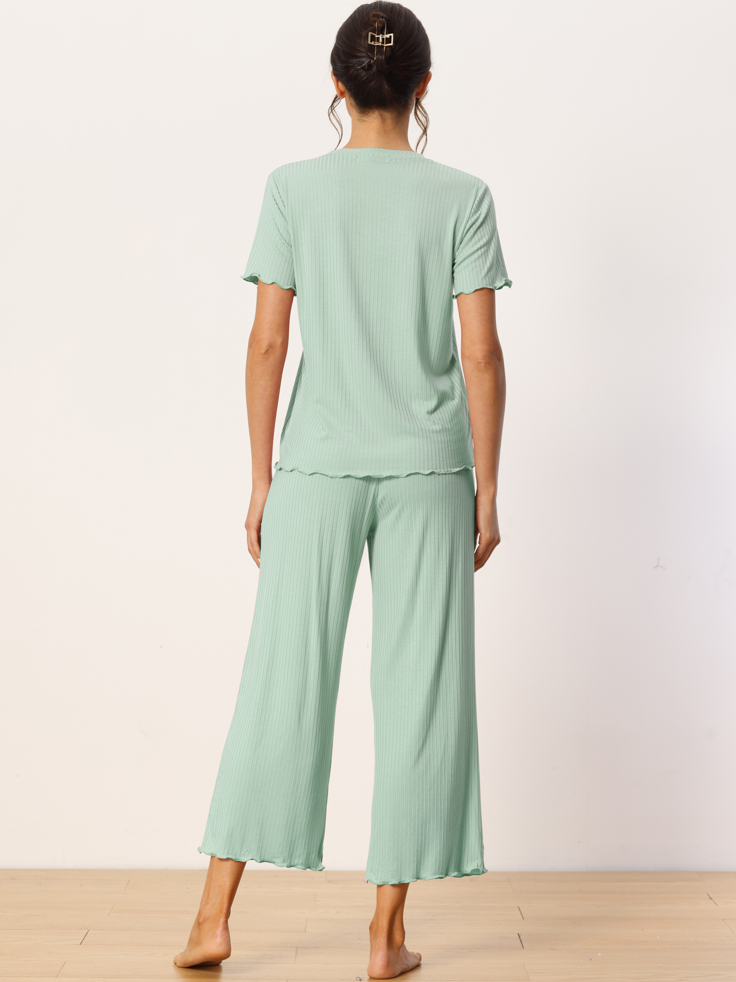 DARING DIVA Women's Ribbed Knit Round Neck Short Sleeve Pajamas Set 2XL Green