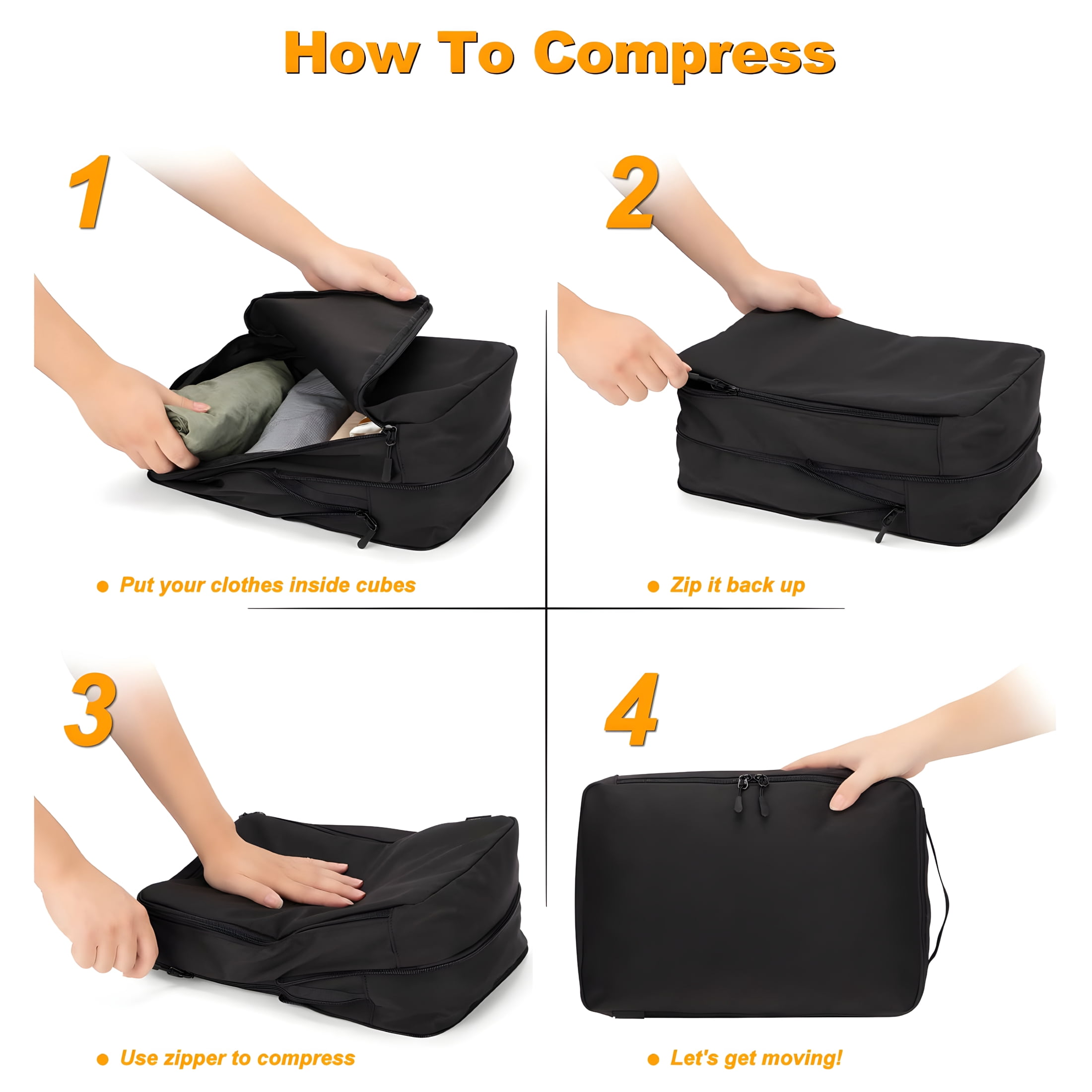 GASTROPOD 8 Set Compression Packing Cubes for Travel, Waterproof Luggage Organizers, Travel Cubes for Packing Suitcase Organizer Set for Carry-On & Checked Baggage, Travel Accessories for Men & Women