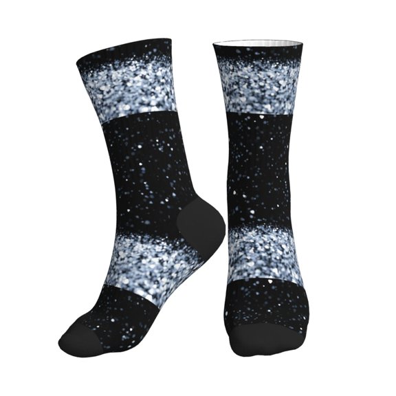 Crew Socks for Women Men Athletic - Abstract Glitter Sparkle Black Soft Comfort Breathable Mid-Calf Sole Running Socks Womens Men