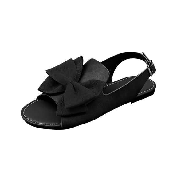 ShiShine Women's Bow Accent Slingback Sandals Open Toe Adjustable Buckle Flat Slip On Comfortable Casual Dressy Shoes