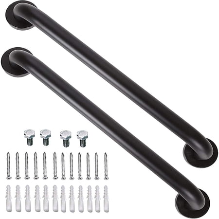 Black Shower Grab Bar 16 Inch - 1.25" Diameter, 2 Pack Stainless Steel Bathroom Grab Bar Handle, Bathroom Shower Balance Bar,Safety Hand Rail Support,Handicap Elderly Senior Assist Bath Handle