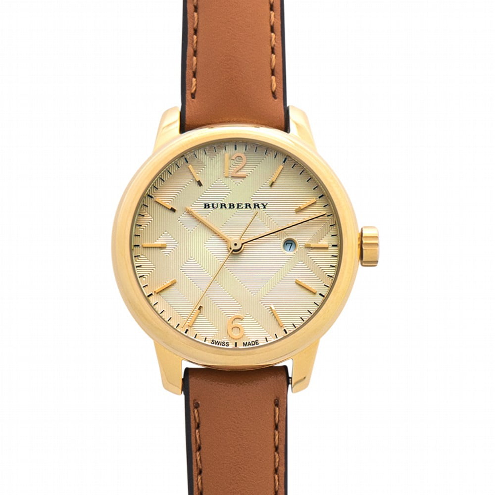 Burberry Champagne Check Stamped Dial Brown Leather Ladies Watch