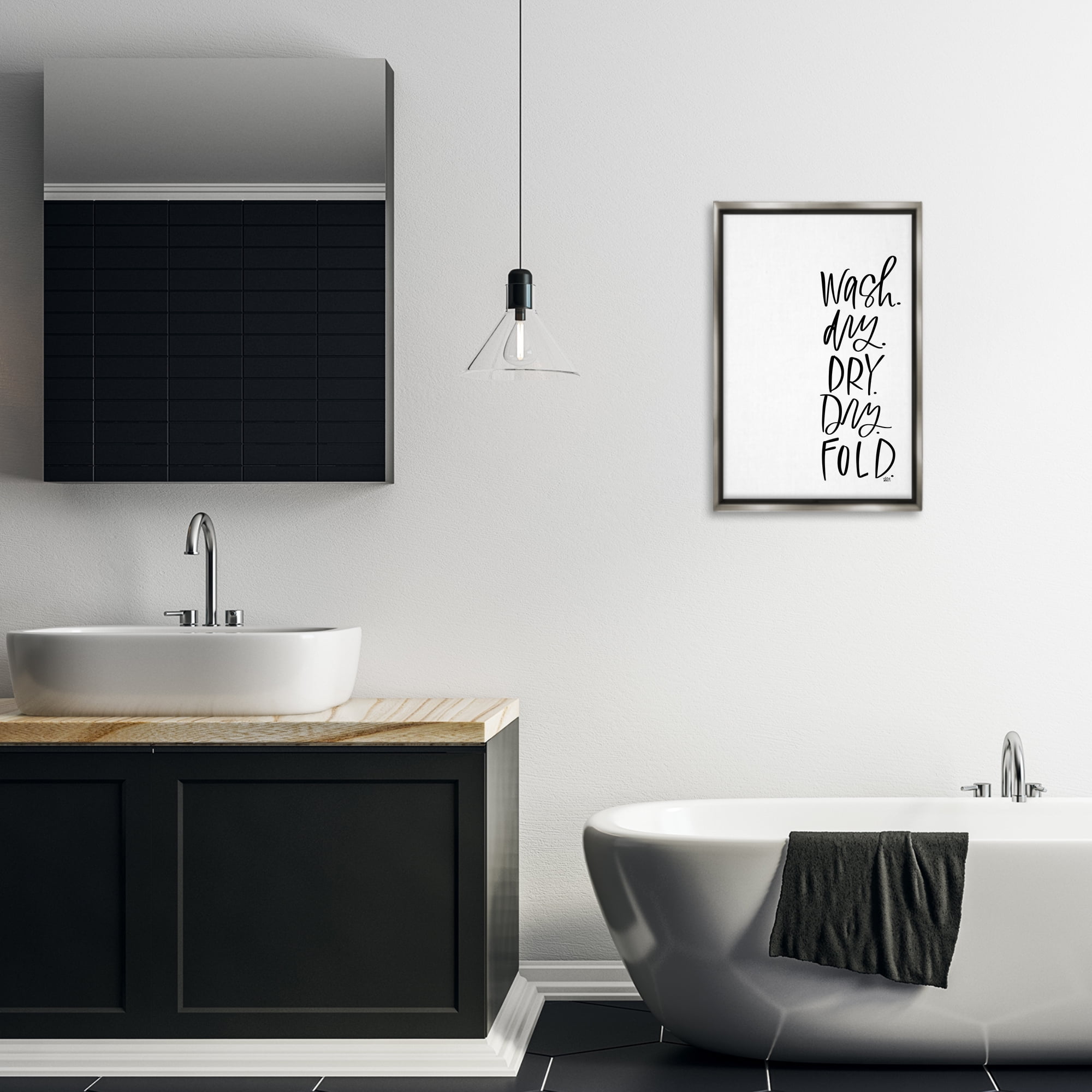 Stupell Industries Wash Dry Fold Phrase Typography Painting Gray Floater Framed Art Print Wall Art, 17 x 25