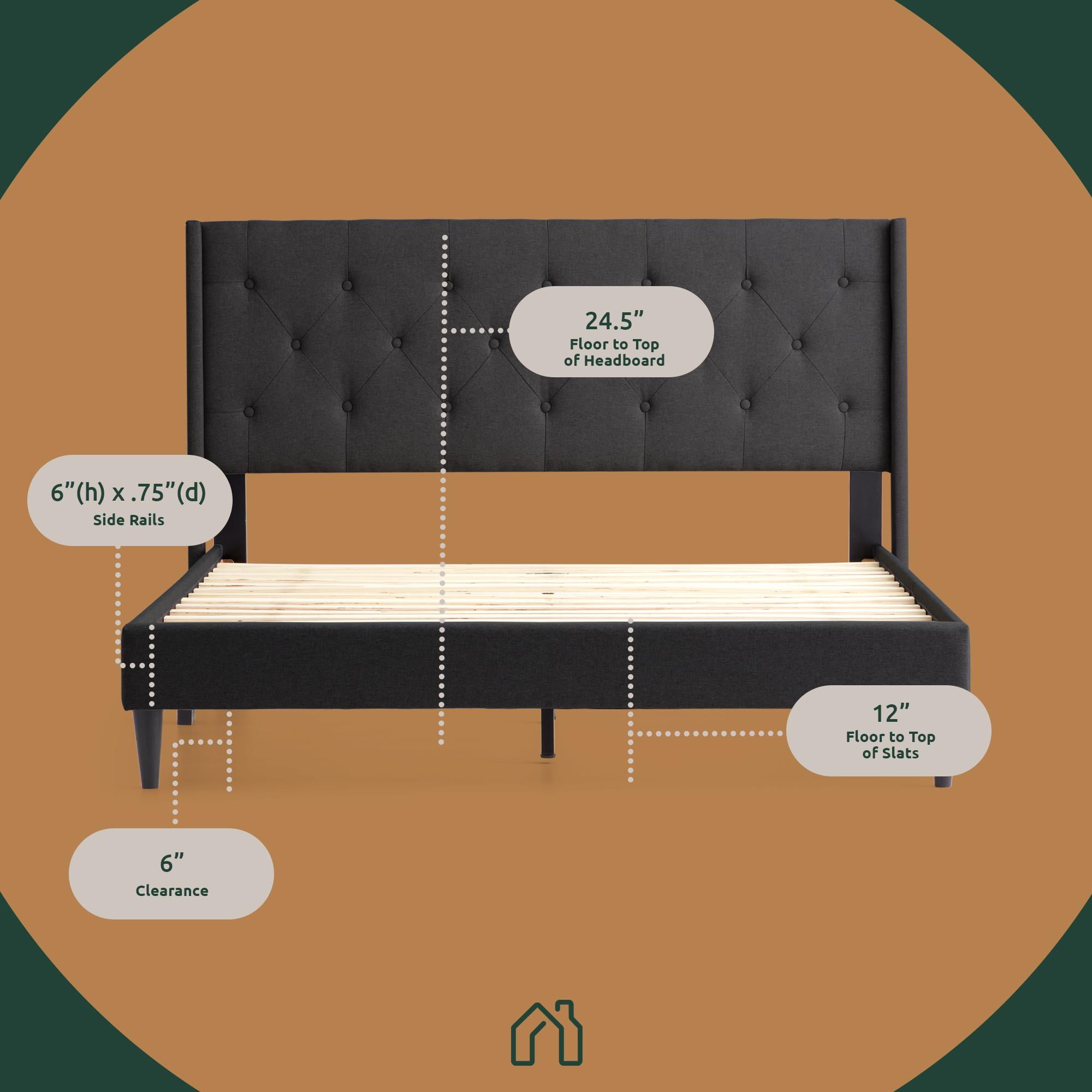 Rest Haven Astoria Wingback Tufted Upholstered Bed, King, Charcoal