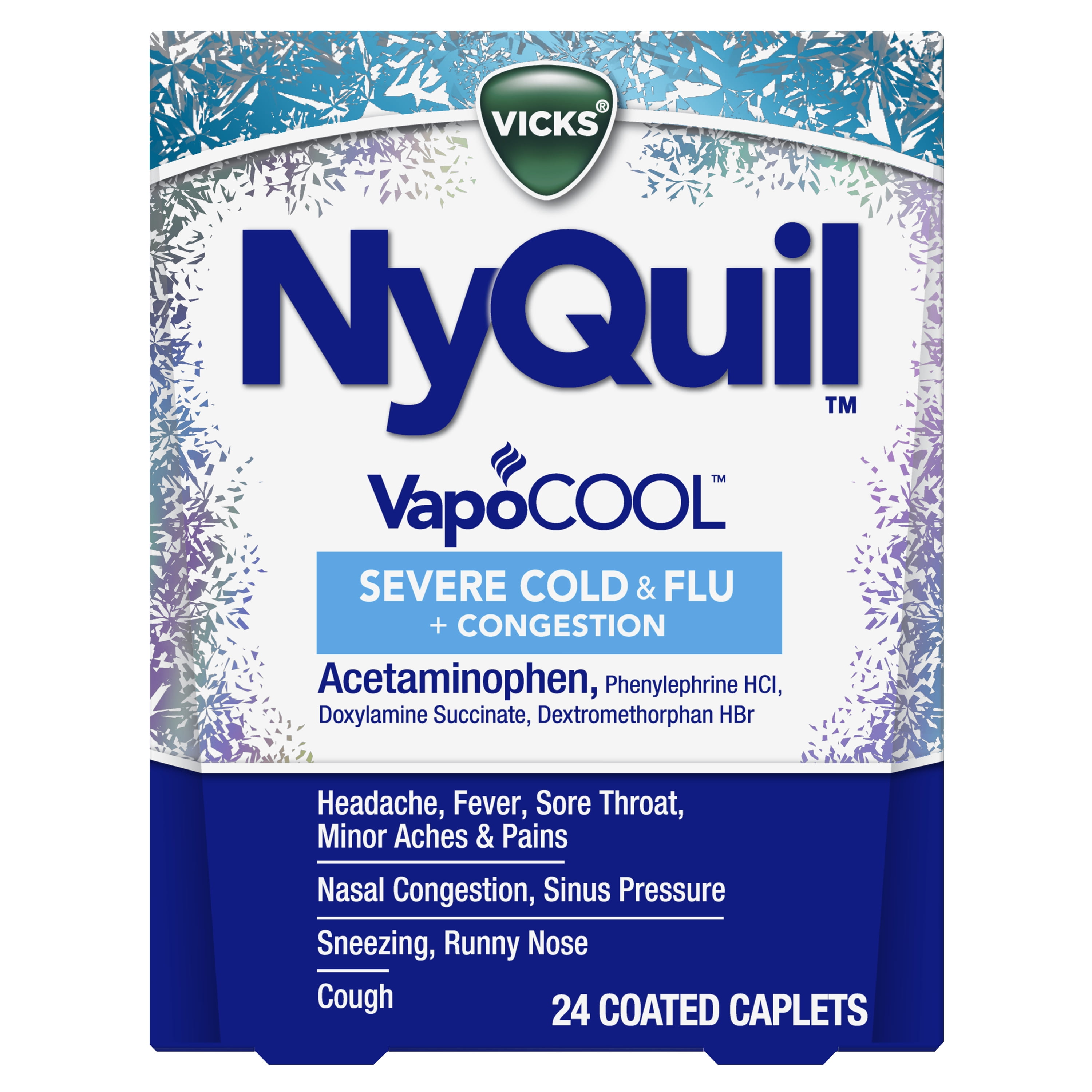 Vicks Nyquil Severe VapoCOOL Cold and Flu Medicine Caplets, 24 ct
